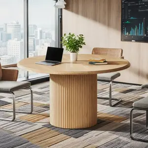 Tribesigns Modern Round Conference Table 47'' for Office & Meeting Room, Sturdy Wooden Farmhouse Desk with Metal Base
