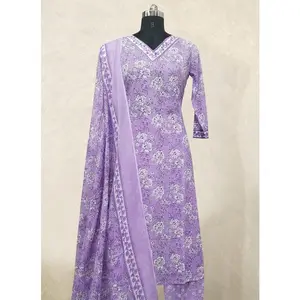 Lilac Printed Pure Cotton Readymade Salwar Suit