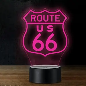 1pc acrylic table lamp engraved with the Route66 logo, a color-changing LED night light for the bedroom, perfect as a creative gift for parties, Christmas, Valentine's Day, birthdays, family, lovers, and friends.