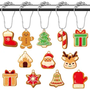 12 Pcs Christmas Gingerbread Shower Curtain Hooks Bulk 12 Styles Gingerbread Man Bathroom Rustproof Hooks Xmas Candyland Winter Christmas Shower Acrylic Accessories Set for Bedroom Bathroom Decor