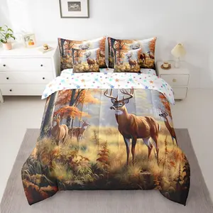 Feelyou 7-Piece Deer Hunting Bedroom Bedding Set - Deer & Antlers Comforter with Sheets, Western Farmhouse Style, Orange Accent Decor