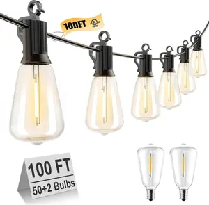 15M Outdoor String Lights, 20 Shatterproof ST38 Edison Bulbs + 2 Spare Bulbs, Waterproof Dimmable 2700K Warm Light, LED Decor for Patio, Garden, Party & Holiday