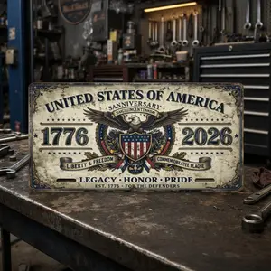 America 250 License Plate, 1776–2026 Patriotic Vanity Car Tag, Vintage USA Anniversary Decor, Independence Day Gift for Home Garage or Vehicle