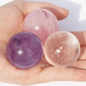 3 Counts 40mm Crystal Spheres Set Amethyst Rose Quartz Clear Quartz From IG Crystal