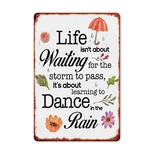 2D Plane, 1pc, Wooden Printed Decorative Sign Featuring an Inspirational Quote with The Phrase "Life Is Dancing in The Rain." This Rustic Wooden Plaque Is Perfect for Home And Outdoor Decor And Is Ideal for Ba
