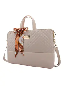 Women's Handbag Laptop Bag, 15.6-Inch Fashion Lightweight PU Rhombus Pattern Notebook Shoulder Crossbody Bag, Stylish and Practical