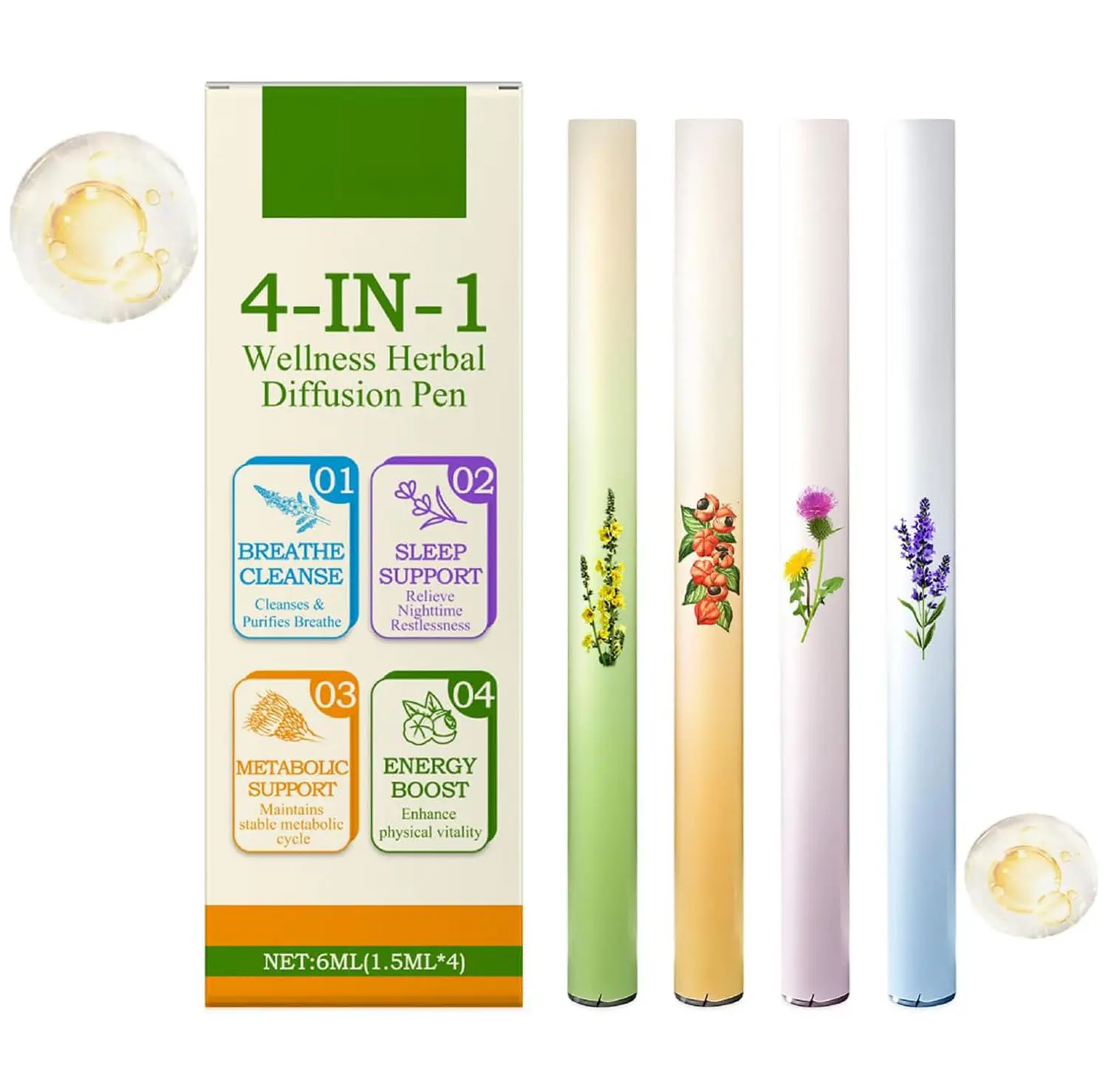 [ Trending 2026 Model ] Mullein Herbal Diffuser Pen Set (4-Pack) - Natural Aromatherapy Air Inhaler Sticks with Mullein, Thyme, Mint, 4 Aroma Varieties, Portable Pocket Size for Air Freshening & Relaxation