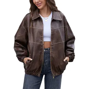 Bakyarder Womens Oversized Y2K Faux Leather Jackets Vintage Plus Size Fashion Motorcycle Coats Fall Fashion Outfits