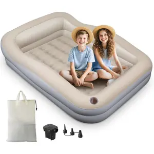 Inflatable Toddler Travel Bed – Portable Toddler Bed with Safety Bumpers, Toddler Floor Bed for Travel, Camping, Sleepovers – Kids Blow Up Bed with Pump &