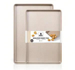 HONGBAKE Baking Sheet Pan Set of 3, Cookie Sheets for Oven, Nonstick Half/Quarter/Jelly Roll Pans with Diamond Texture Pattern, 0.8mm Thick Heavy Duty Cookie Tray