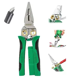 8 in 1 Wire Stripper Twister For Cutting And Pulling Wires,12V to 250V Live,NullHot Wire Judgment AC DC Cable Scissors,Audible and Flashing LED AlarmsVoltage Tester Pliers.