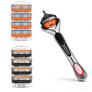 Metal Replacement Handle Compatible with Gillette Fusion5 Men's Razor, Includes 8 Replaceable Blades, Comfortable Non-Slip Ergonomic Design