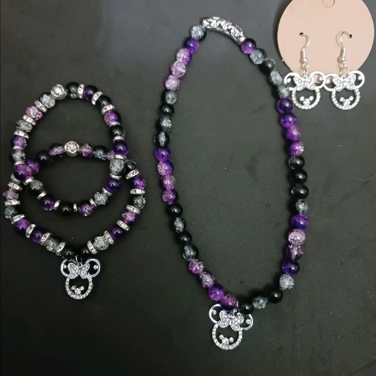 purple Minnie, bracelets,  earrings and necklace set