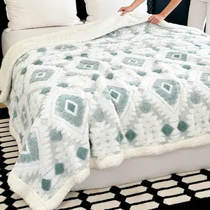 Large Twin Blanket, Mint & Geometric Jacquard Design, Strong Body Wrap, All-Season Sofa Bed Cover, Romantic Winter Night Choice