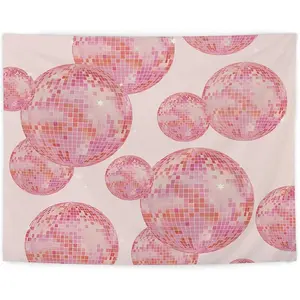 Tapestry  Disco Ball Tapestry Pink Preppy Trendy Retro Aesthetic Tapestry Wall Hanging for Teen Girls Room Bedroom College Dorm, Disco Ball Decor, Pink Wall Decor, Pink Room Decor Aesthetic, 50x60 Inches Design Decoration Items tapestry pin