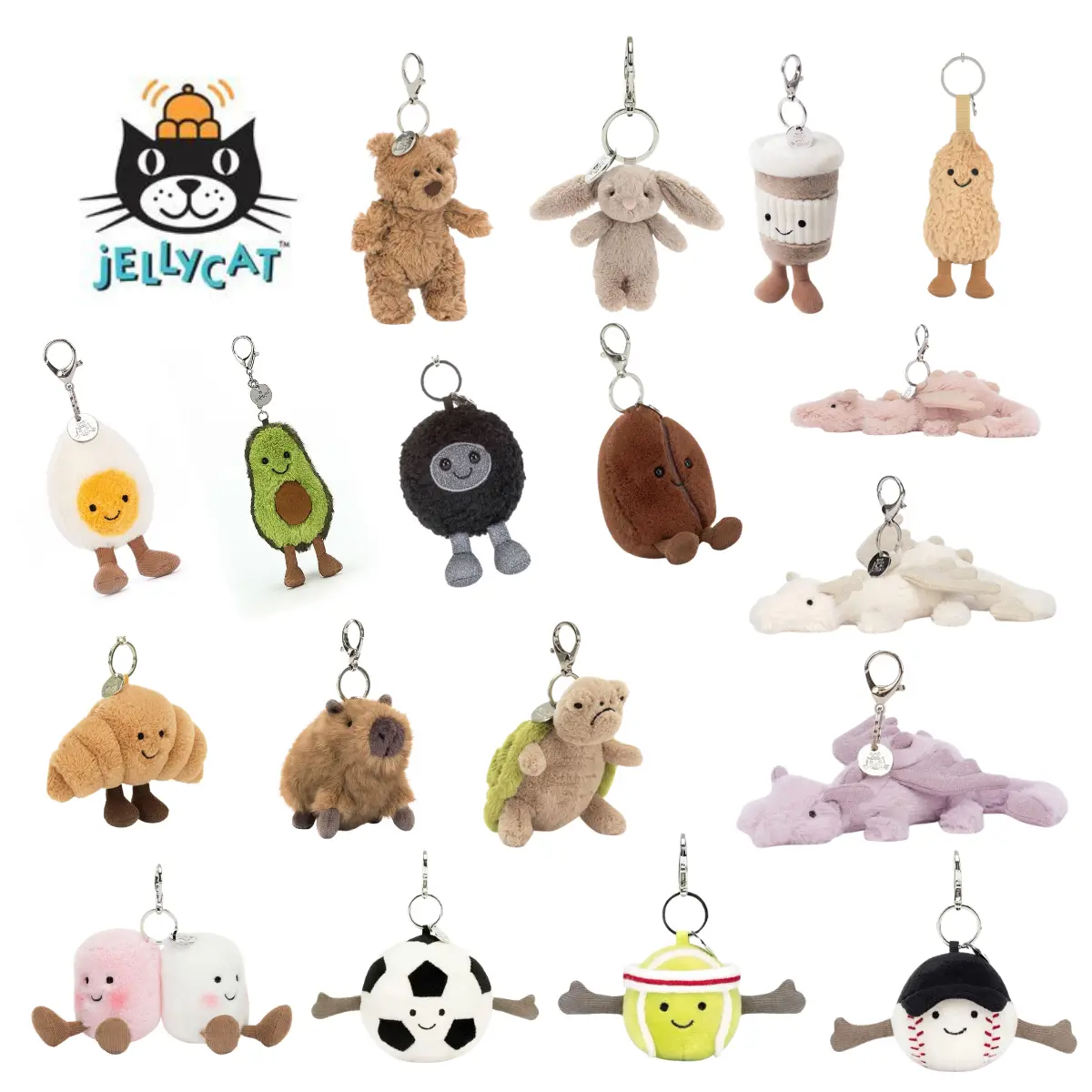 New Jellycat Collectible Plush Keychain - Cute Anima Charm, Hanging Pendant for Car/Backpack, Gift Accessory