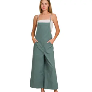 Zenana Woven Spaghetti Strap Overalls