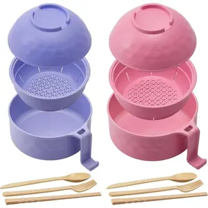 Ramen Bowl Set, 2 Sets Including Bowl & Lid & Spoon & Chopsticks & Fork, Portable Tableware Set, Dinnerware Set for Home Office DormitoryGift