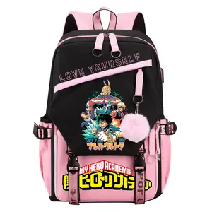 Cute Cartoon Hero Academia Backpack Backpacks Large Capacity Portable Outdoor Travel Daypack Adult Men and Women Fashion Laptop Bag -Pink