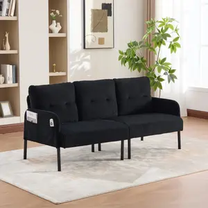 Oversized Modern Plush Corduroy Double-Seater Loveseat Sofa, Upholstered with Metal Legs and Side Pockets, Ideal for Bedroom & Dorm Indoor Furniture Accent Piece