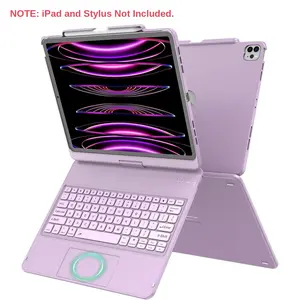 Touch for iPad Keyboard Case Air 13 (M3 2025 / M2 2024) &12.9 iPad Pro (6th,5th,4th,3rd Gen),360° Rotatable Protective Cover Multi-Touch Trackpad Keyboard Case with Pencil Holder - Light Purple