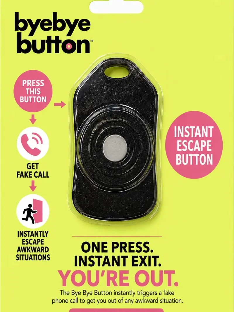 ByeBye Button – 1-Press Fake Call Escape Button, Wireless Keychain, Works with iPhone & Android Polite Guarantee