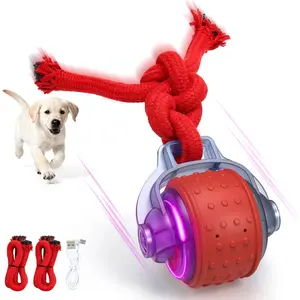 Interactive Dog Toys, Interactive Dog Ball with Rope Tail, Dog Toy to Keep Them Busy, Touch-Activated Rechargeable Moving Dog Toys Ball for Small Dogs/Puppies 2026 New (Crimson)