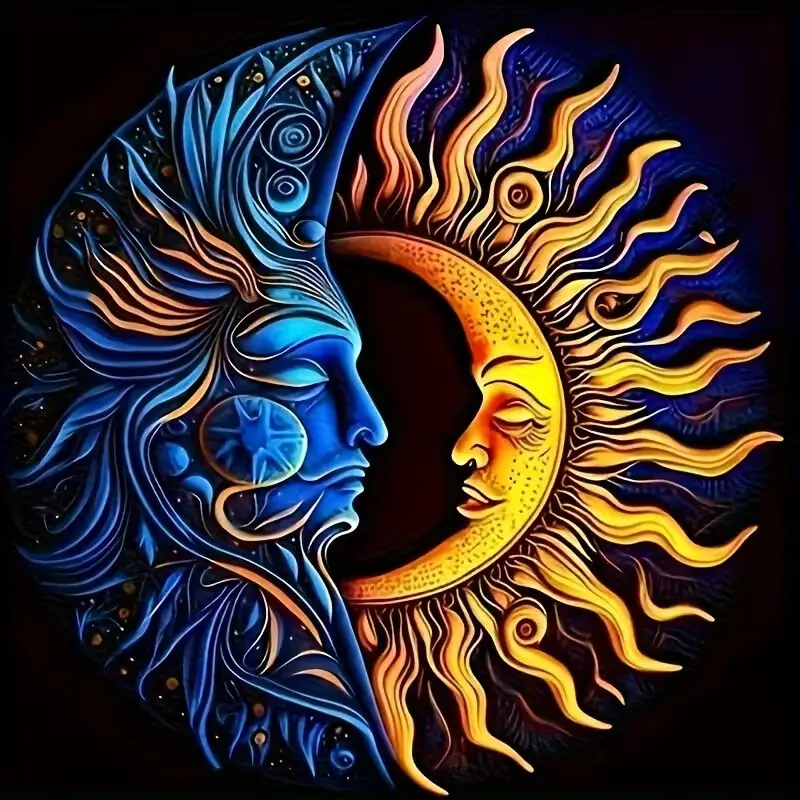 New Arrival DIY 5D Diamond Painting Kit, Sun & Moon Theme Full Drill Mosaic Art, Home Wall Decor Gift, Small Size