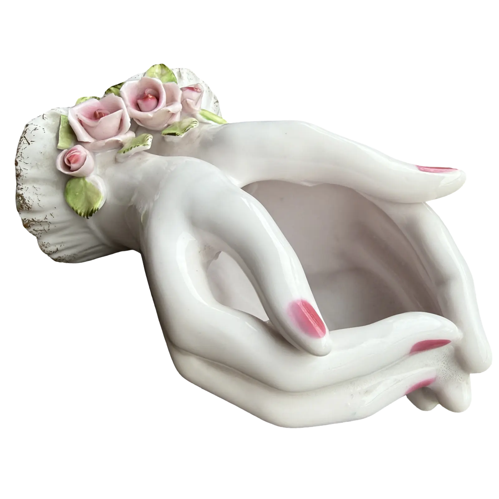 Vintage Lefton Hand Vase with Pink Roses