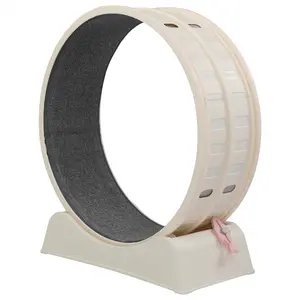 Cat Treadmill, 80*34*86CM Off-White PP Plastic Track Connector Assembly with Circular Shape, Gray Carpet, Easy Clean Design, 15kg Capacity, Includes 1 Cat Teaser Stick for Energy Burn,summervibes