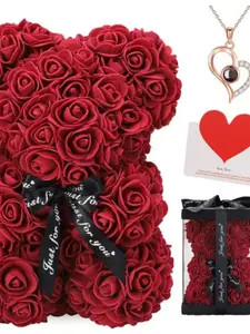 Heart Necklace Butterfly Rose Bear Set, 100 Languages I Love You, Valentine's Day Gift for Girlfriend, Mother's Day Present