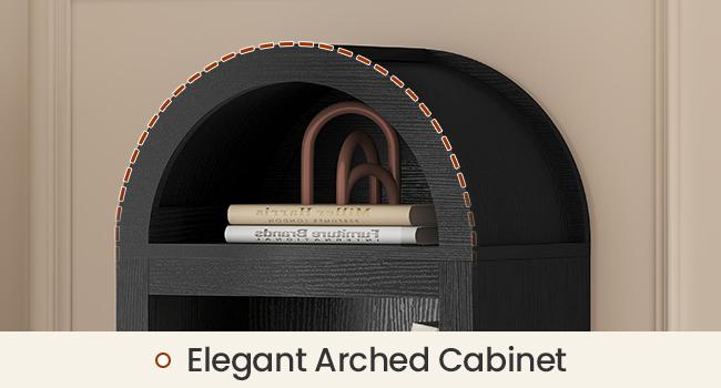 76" Tall Narrow Arched Wooden Bookshelf - 7-Tier Modern Curved Slim Space Saver Storage Cabinet with Adjustable Custom Shelf Fit for Home Library, Living Room, Storage Organization