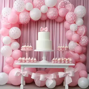 15Pcs 12Inch Light Pink & Transparent White Bow Print Balloons,For Birthday/Bachelorette Party, Bow Theme Birthday, Baby Shower NONE