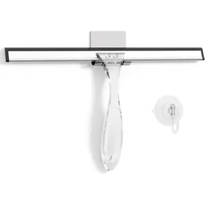 Amazerbath Shower Squeegee for Glass Doors, All-Purpose Squeegee with Suction Hook & Adhesive Hook, Clear Squeegee for Shower Glass, Windows, Mirrors, Tiles and Car Windows - 12 Inches, Clear AmazerBath