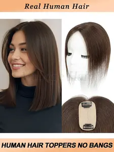 Real Human Hair Toppers Extensions without bang for Women Hide Bald Spots or White Hair, Increase hair volume, Straight Human hair, 5x9cm Base Breathable Mesh, Easy to wear, suitable for daily or various occasions, No Bangs, Daily Use