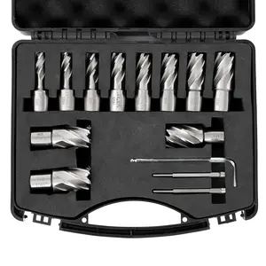 Garvee Annular Cutter Set 13 Pcs with 1 in Cutting Depth, Sizes 7/16 in to 1-1/16 in Diameter, HSS Mag Drill Bits Kit including 2 Pilot Pins and Portable Case, Universal Shank for Magnetic Drill Press