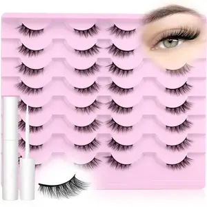 False Eyelashes with Eyelash Glue, 16 Pairs Natural Look Eyelash Extensions, Self Grafting Curl Eyelashes, Eye Makeup Product for Women & Girls, Diy Eyelash Extensions