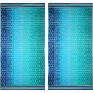 Oversized XL Beach Towel 39x68 inches 2-Pack - 100% Cotton Velour, Big & Huge, Super Soft Luxury Jacquard Terry, 450 GSM, for Pool, Picnic, Bath - Blue Tiles
