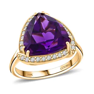 Certified Luxoro AAA Natural Lusaka Amethyst, Diamond Ring in 10K Yellow Gold 6.05 ctw (Size 6.0)