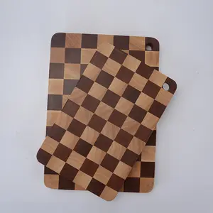 KUKA Wood & Rubberwood Checkerboard Cutting Board, Non-Warping Large Chopping Board with Juice Groove, Trendy Housewarming Gift