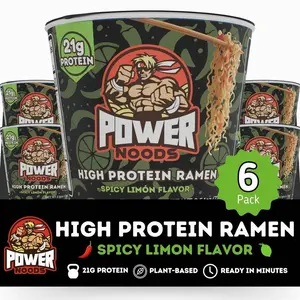 Power Noods High Protein Ramen Noodles - 6 or 12 Pack | Protein Ramen Cups for Lunch or Dinner | Better for You Plant-Based Instant Meal | Spicy Limon