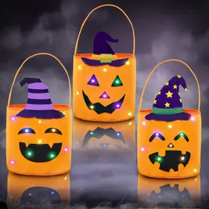 3 Pcs Halloween Candy Bucket Non Woven Gift Bags Trick or Treat Bags Pumpkin Candy Bags Reusable Tote Bags for Students Adults, Bags for Home Garden Lawn Decorations,Halloween Birthday Christmas Party Favor Supplies