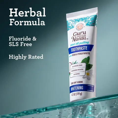 GuruNanda Hydroxyapatite Neem Whitening Toothpaste, SLS & Fluoride Free, Freshens Breath & Fights Plaque, Natural CocoMint Jasmine, 4.2oz