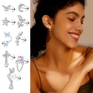 9 piece Flat Back Cartilage Earrings Surgical Steel Helix Piercing Jewelry stainless steel cartilage earrings for Women Beauty & Personal Care