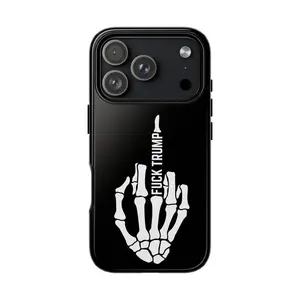 Skeleton Middle Finger Political Case for iPhone 17 16 15 14 13 Pro Max - F*ck Trump Bold Graphic Cover - Anti-Trump Statement Phone Case