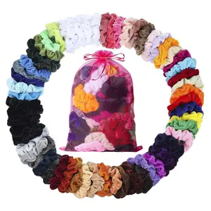 Velvet Hair Scrunchies - 60 Pack for Women, Girls, and Kids - Bulk Scrunchies Hair Ties No Damage Scrunchy Hair Bands Ponytail Holders for Thick, Curly, Thin, Fine Hair