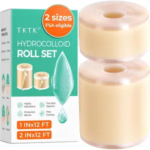 2-Size Hydrocolloid Roll, (2in*12ft + 1in*12ft) Hydrocolloid Bandages, Hydrocolloid Patch for Acne, Wound, Burn, Blister Care, Pimple Patches with Easy-Peel Backing, Waterproof & Ultra Absorbent
