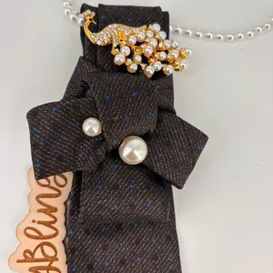 Blue Pin Dot  Junk Tie Necklace for Women – Peacock Brooch Statement Necktie -Streetwear Accessory – Glam Tie