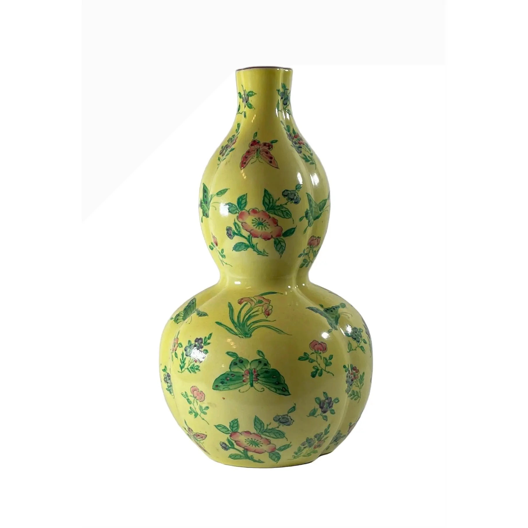 12.5” Yellow Porcelain Butterfly Vase