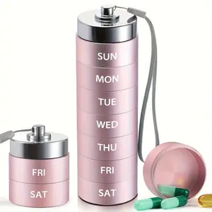 Portable Lightweight 7-Day Pill Organizer, Large Aluminum Weekly Medicine Box, BPA-Free Travel Case, Daily Compartments, Compact Metal Holder